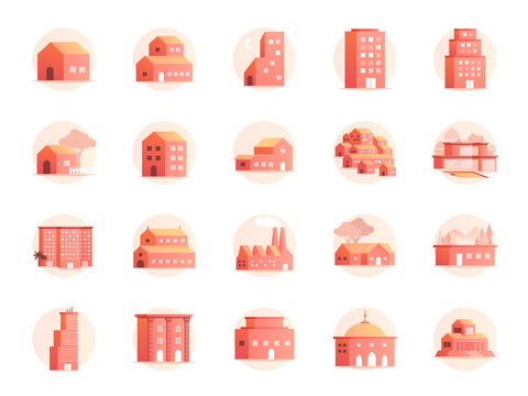 Property colors icon set. Included the icons as home, house, hotel, resort, building and more.