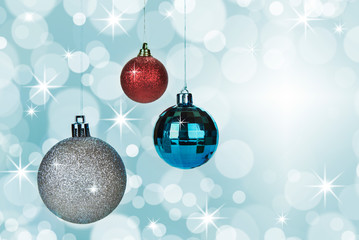 Christmas balls decoration on abstract bokeh background