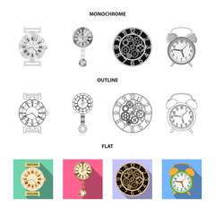 Vector illustration of clock and time symbol. Collection of clock and circle vector icon for stock.