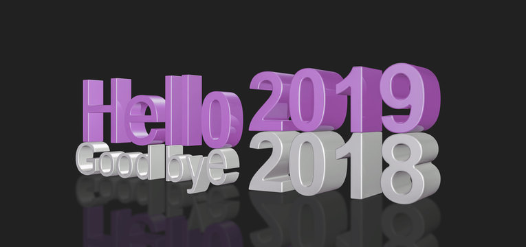 3d illustration of 2019 new year, written with Hello 2019 and goodbye 2018
