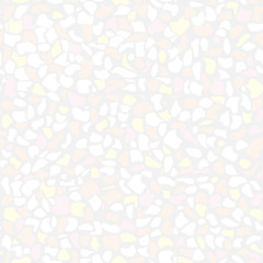 Vector seamless terrazzo pattern. Marble mosaic flooring with natural stones, granite, concrete, quartz. Beige background, white, yellow, pink chips