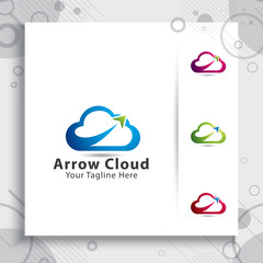 arrow design logo vector with simple concept style, illustration digital creative of arrow cloud template
