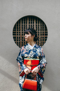 Young woman wearing kimono