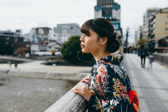 Young woman wearing kimono