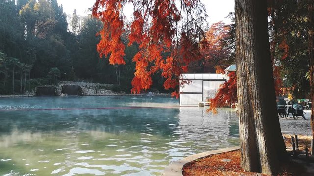 hot spring autumn pond Garda lake thermal park