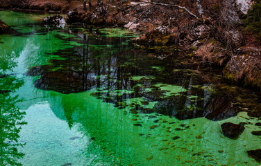 Beautiful natural wonder, green river in the alps