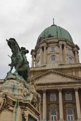 Fototapeta na wymiar Statue of Prince Eugene of Savoy on Buda Castle in Budapest on December 30, 2017.