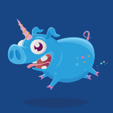 cartoon illustration of a crazy unicorn pig