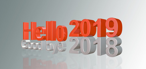 3d illustration of Hello 2019 for new year 2019