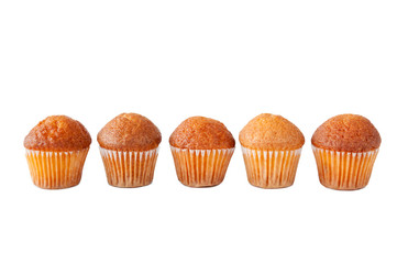 Sweet muffins isolated on white background.