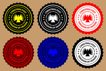 Merry Christmas and happy new year, Kingdom of heaven, Christmas Post, North Pole (seal, rubber stamp, sticker) vector, black, white, yellow, red, blue,