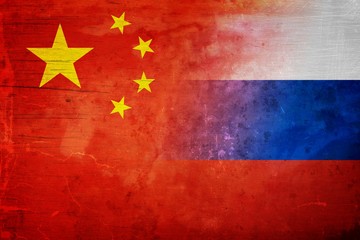 Grunge China and Russia flag graphic