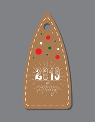 Merry Christmas Label Badge. Printable hand drawn holiday card template. Vector seasonal label design.