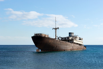 Old shipwreck located outside the capital Arrecife. Lanzarote. Canary Islands