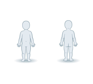 Vector silhouettes of toddler front and back view