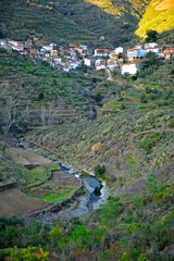 Village of Huetre located in the Hurdano river valley. Las Hurdes is a region of the north of Caceres province, Extremadura, Spain