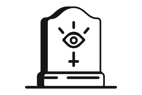 A stone gravestone with a carved Masonic eye