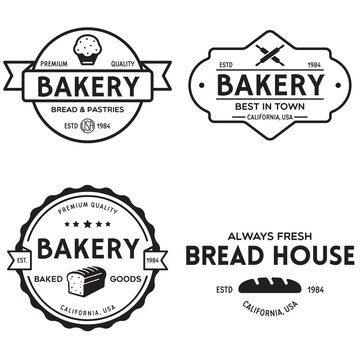 Bakery logotypes set. Bakery vintage design elements, logos, badges, labels, icons and objects. Bread house.