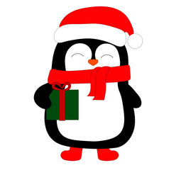 penguin in a santa costume