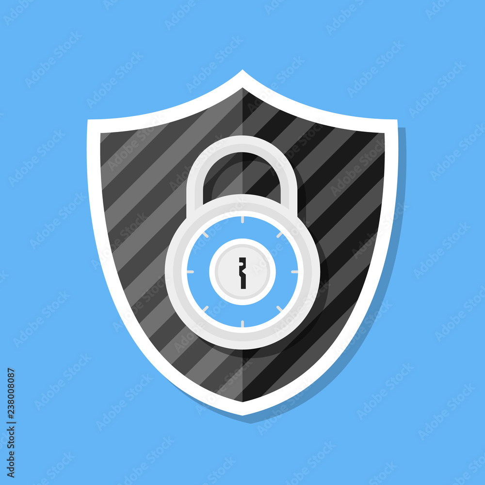 Poster shield security with lock symbol. protection, safety, password security icon illustration. firewall 
