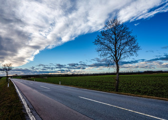 The local road to Wien with view on the tree and blue sky