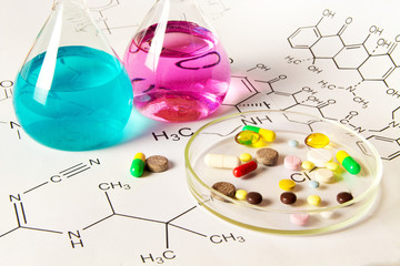 Chemical Laboratory and reagents .Illegal pills, drug production in laboratories. Vaccination. drug...