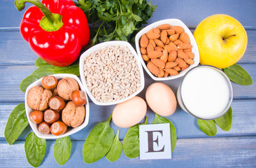 The ingredients of the dishes containing vitamin E. A healthy diet.