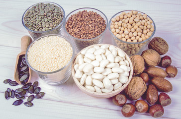 Food products containing protein of vegetable origin.