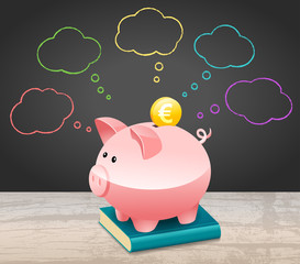 New Year Financial Goals Speech Bubble With Euro Coin and Piggy Bank