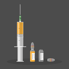 Medical syringe with needle vial ampoules in flat style Illustration Vector