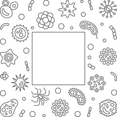 Bacterium microbiology frame with empty space for text. Vector illustration made with bacteria linear concept icons