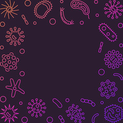 Microorganisms creative frame with place for your text - vector microbiology linear illustration made with bacteria and pathogen concept icons