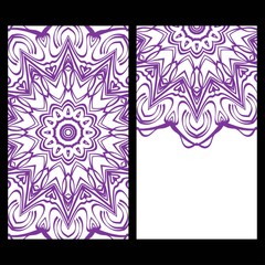 Ethnic Mandala ornament. Templates with mandalas. Vector illustration for congratulation or invitation. The front and rear side.