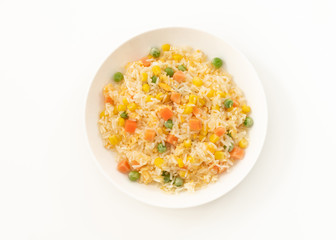 Fried rice in white plate on isolated