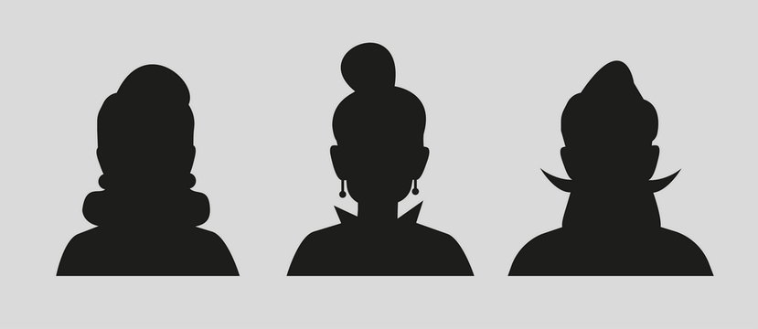 three silhouettes with different hairstyles vector