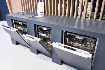 Modern dishwashers on display at store
