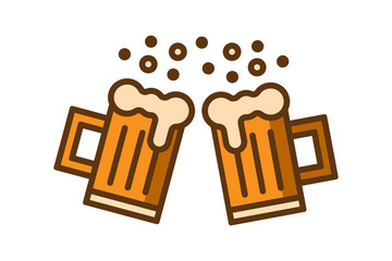 Two Mugs of Beer clink at a toast with a splash of beer foam. Illustration for design menu restaurants, pubs, bars, posters for the Oktoberfest, craft brewing, banners