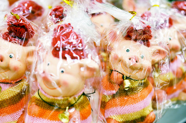 Christmas pigs 2019 in a package. Symbol of the year pig