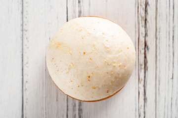 top view traditional Chinese bun on white wood background
