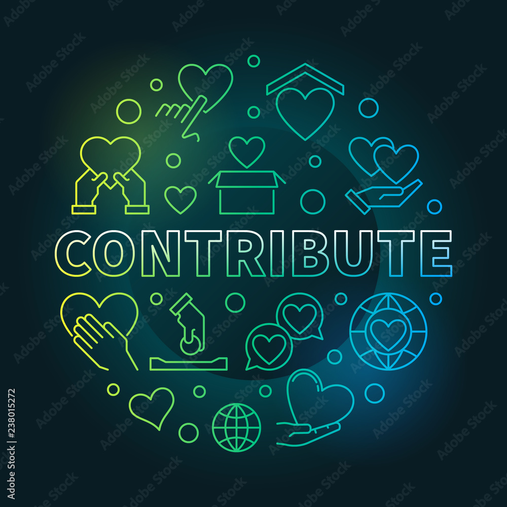 Poster contribute round vector colorful illustration in thin line style on dark background