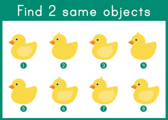 English Worksheet. Find two same objects. Exercise for pupils, children, teachers resources.