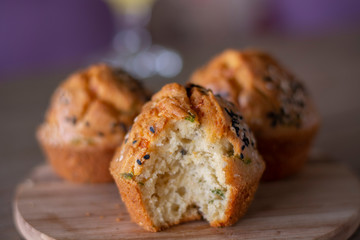 Halloumi muffin with fresh homemade lemonade on wood
