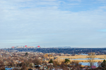 Winter landscape in the industrial zone.