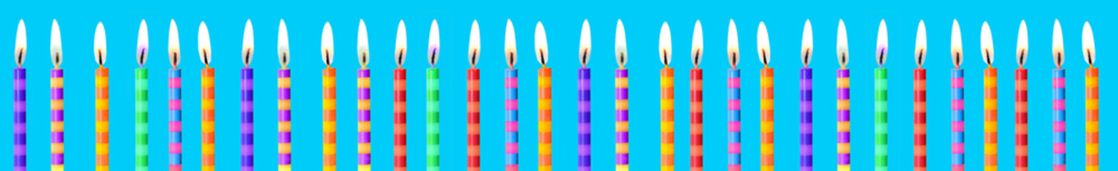 holiday candles burning on blue background panoramic photo