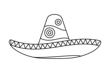 Line art black and white mexican hat