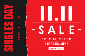 november 11 singles day sale banner vector