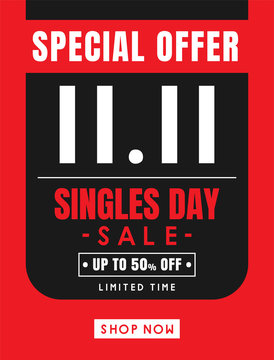 November 11 Singles Day Sale Banner Vector