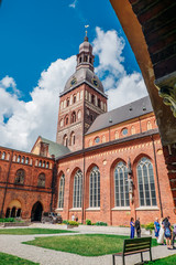Fototapeta na wymiar RIGA, LATVIA - July 17, 2017: courtyard of the Riga Dome Cathedral