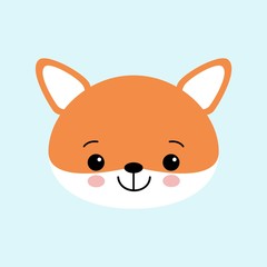 Vector illustration of cute fox. Childish background with smiling cartoon character
