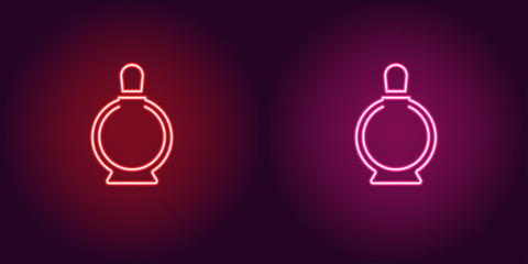 Neon perfume bottle, glowing icon. Vector sign